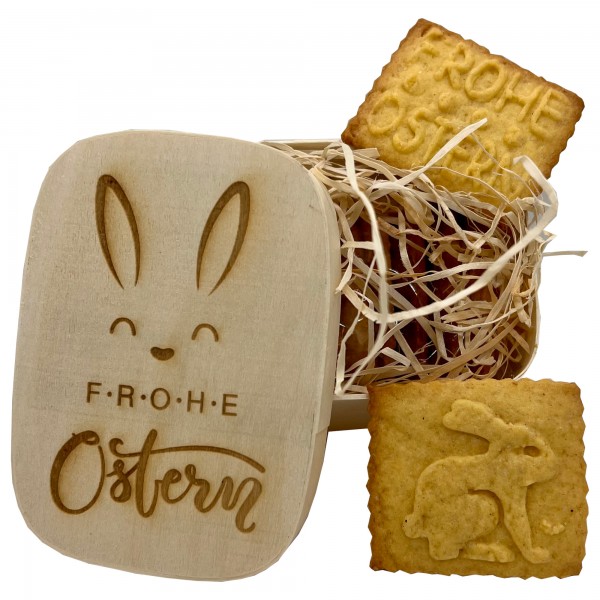 Oster-Kästchen "Frohe Ostern" mit 8 Mandel-Zitrone Logokekse Thema "Ostern"